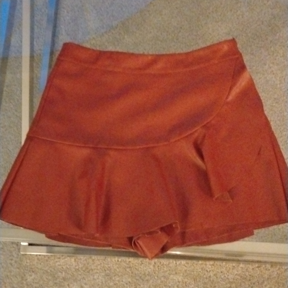 Pleather Ruffle Camel Color Skort